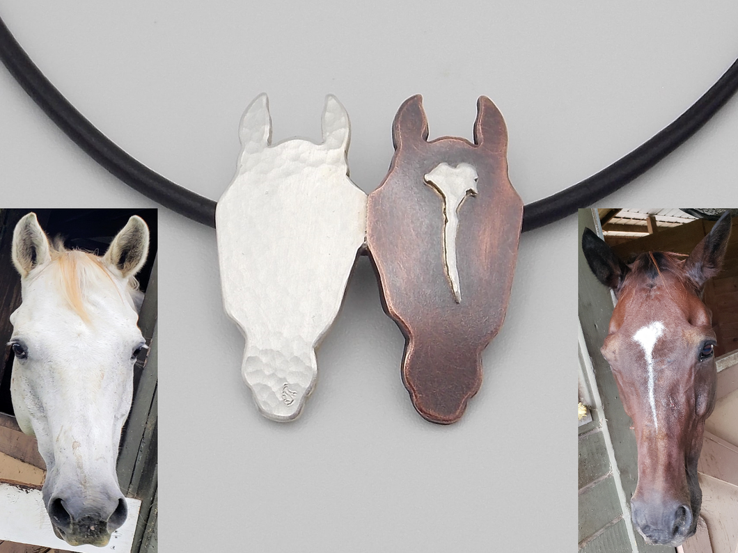Double Custom Horse Necklace (Copper with Silver Horse)