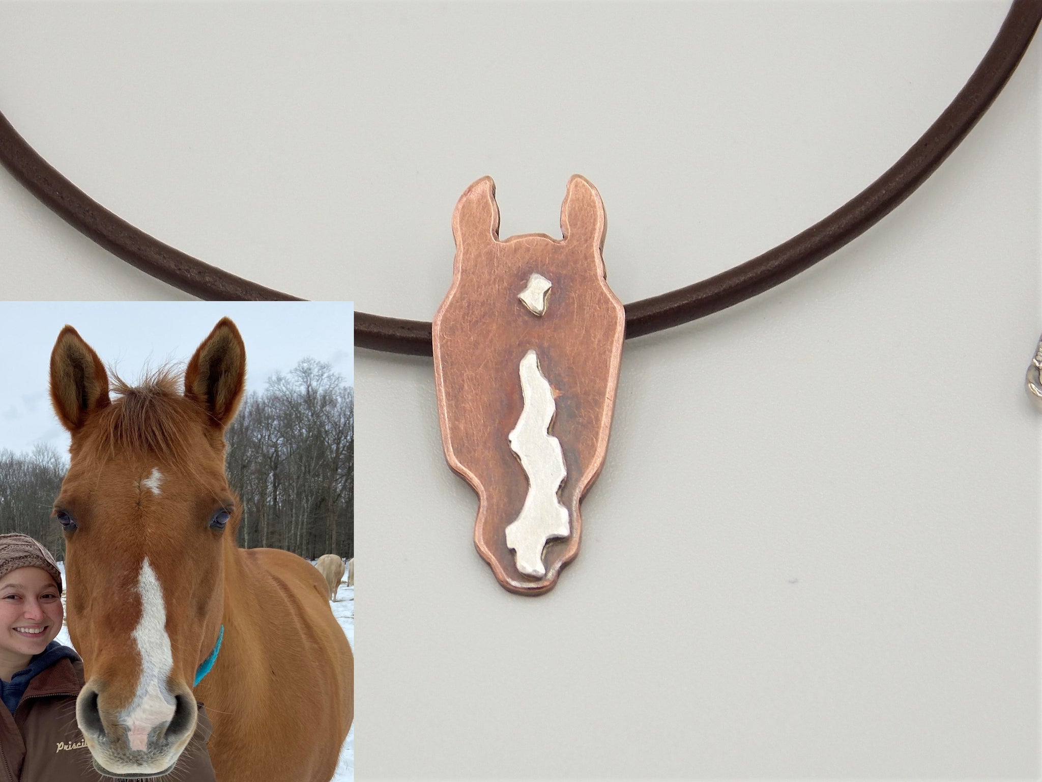 Custom Horse Necklace Copper with Silver marking